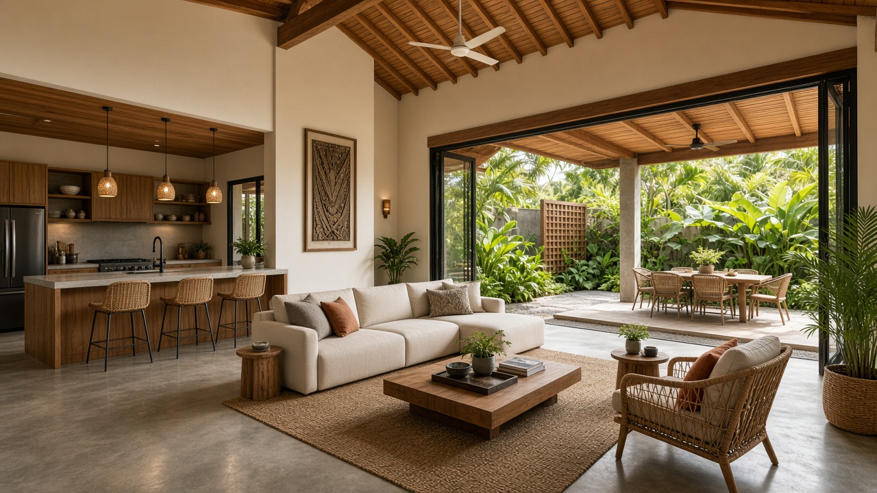 Open-plan living and kitchen opening to a lanai