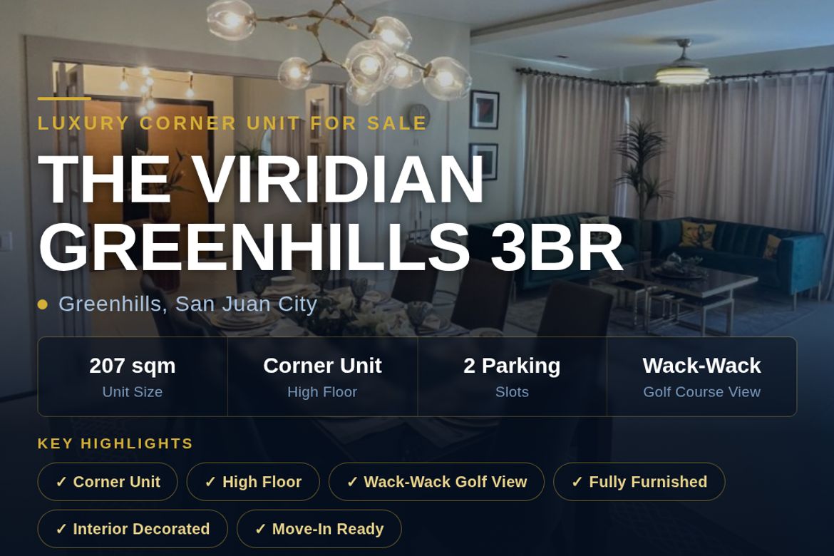 3 Bedroom Condo for Sale in Greenhills, San Juan, Metro Manila near MRT-3 Santolan