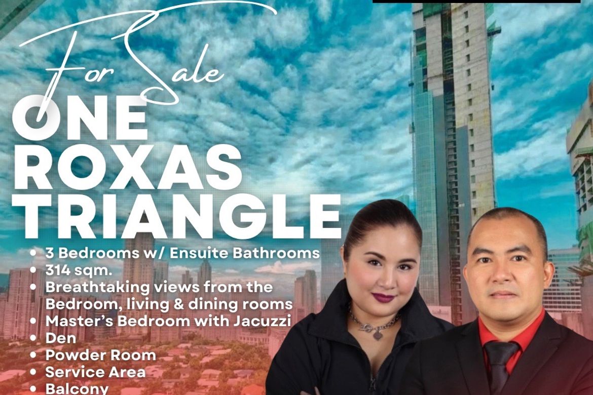 3 Bedroom Condo for Sale in One Roxas Triangle Tower, Urdaneta, Makati, Metro Manila near MRT-3 Buendia