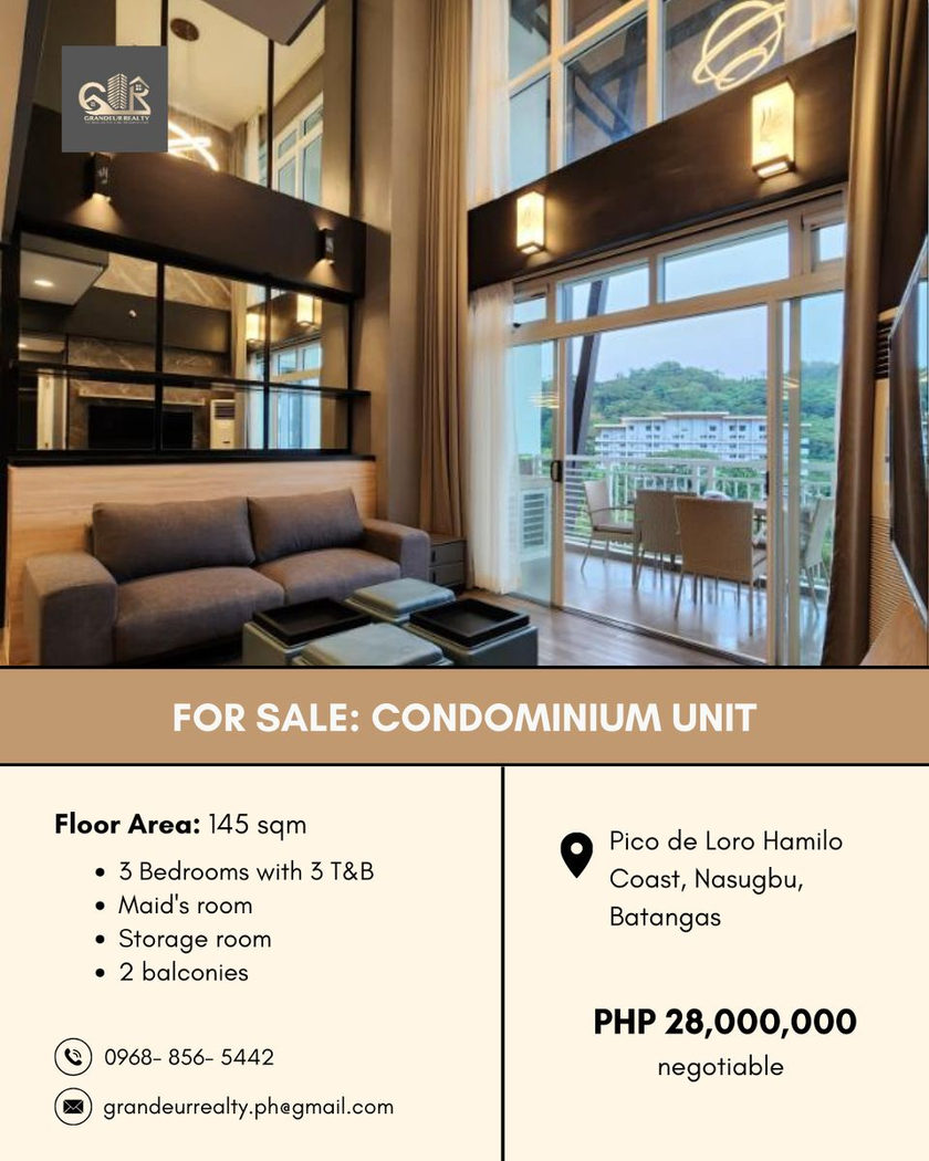 3-Bedroom Condo Unit for Sale in Pico de Loro, Hamilo Coast, Nasugbu, Batangas