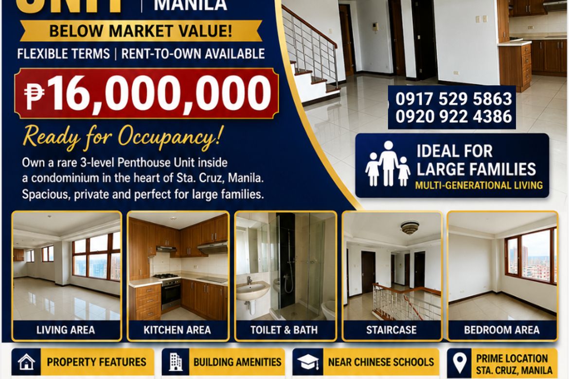 4 Bedroom Condo for Sale in Tondo, Manila, Metro Manila near LRT-1 Bambang