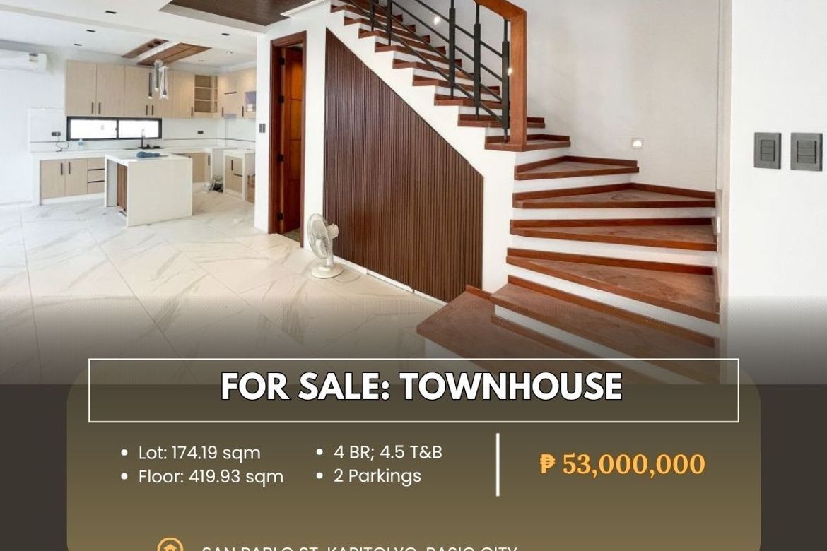 4 Bedroom Townhouse for Sale in Kapitolyo, Pasig, Metro Manila