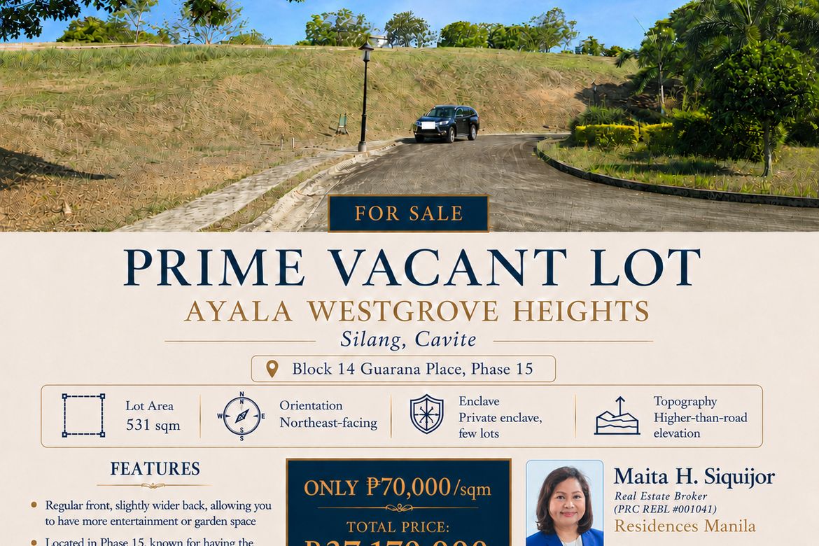 Land for Sale in Ayala Westgrove Heights, Inchican, Silang, Cavite