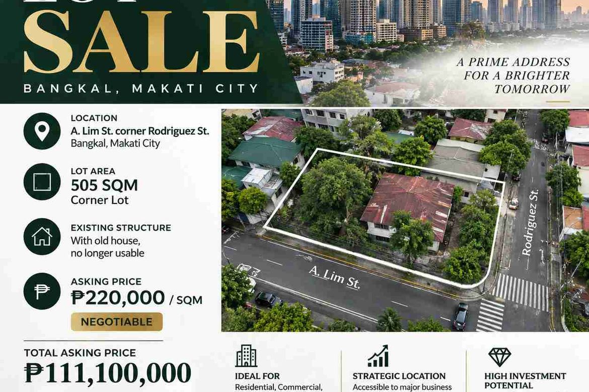 Land for Sale in Bangkal, Makati, Metro Manila near MRT-3 Magallanes