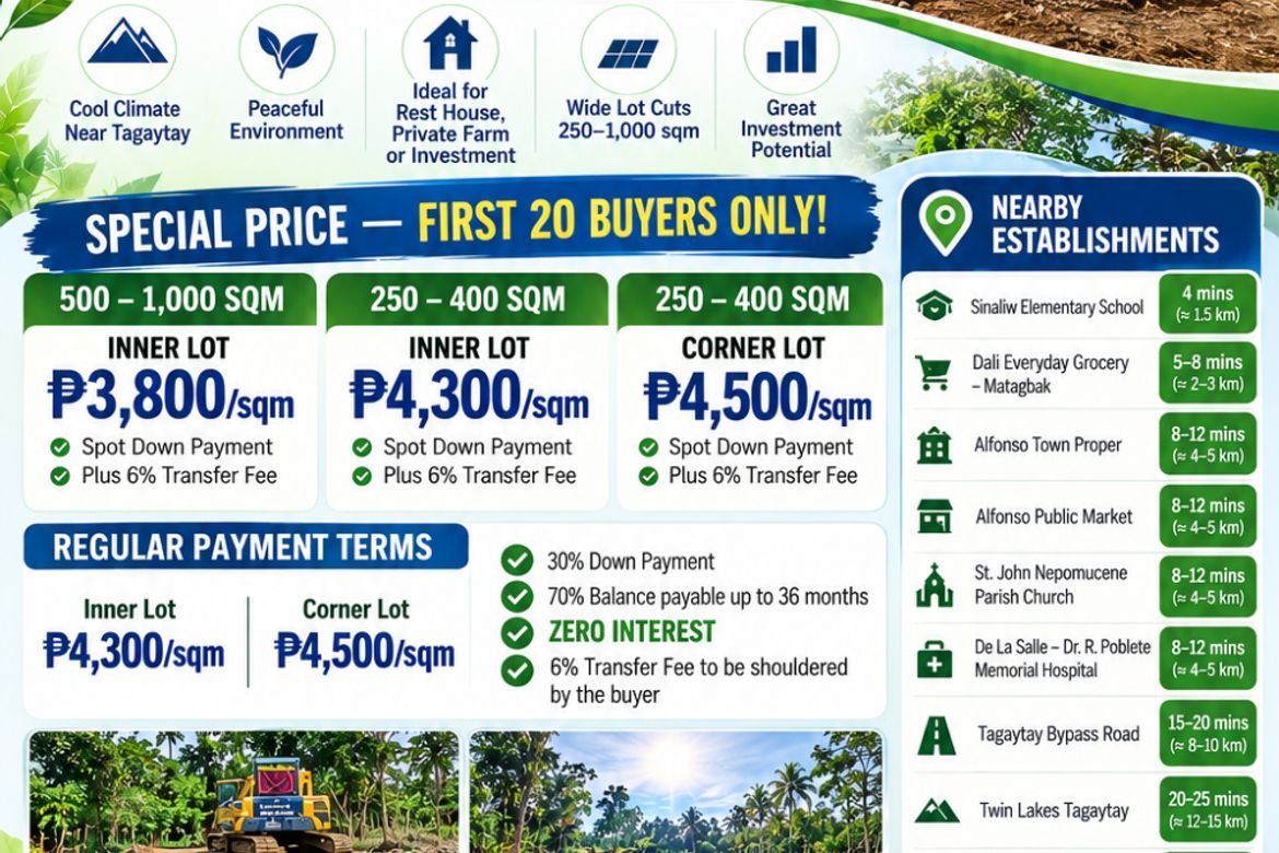 Land for Sale in Sinaliw Malaki, Alfonso, Cavite